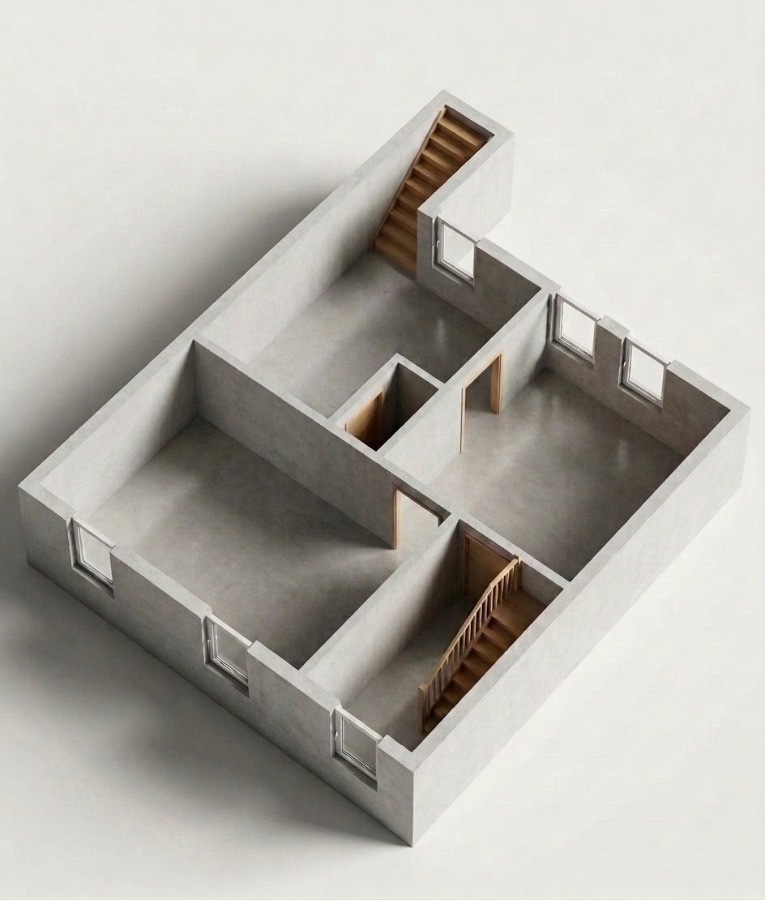 3D Grundriss KG Reihenmittelhaus Aken