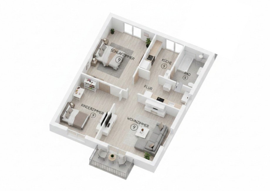 3D Grundriss Etagenwohnung Gr�bzig