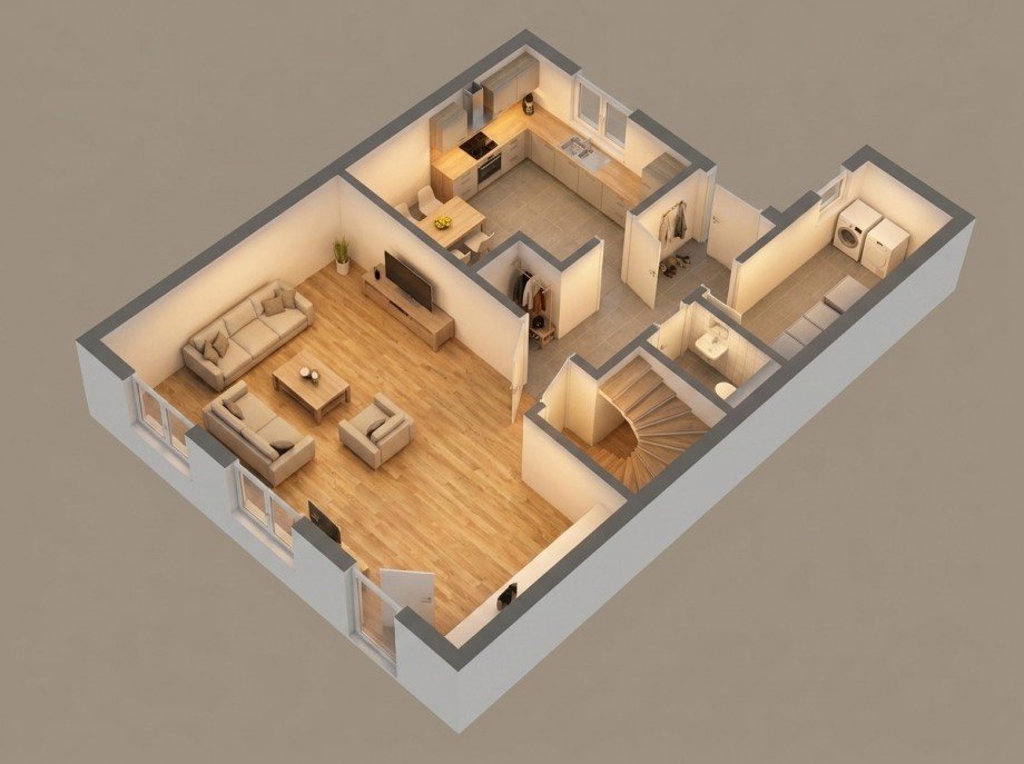 3D-Grundriss EG Reihenmittelhaus Aken