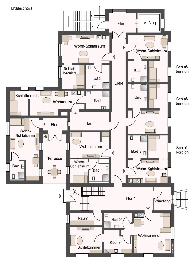 Grundriss EG Mehrfamilienhaus Gro� Rosenburg