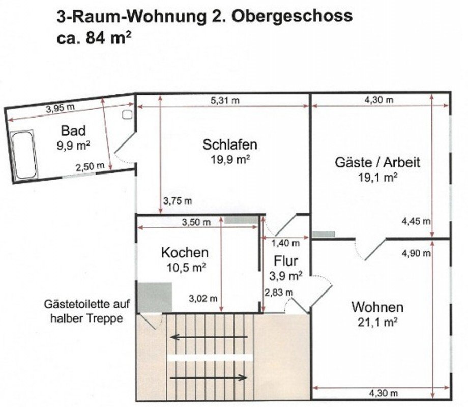 Grundriss Etagenwohnung K�then/ Anhalt