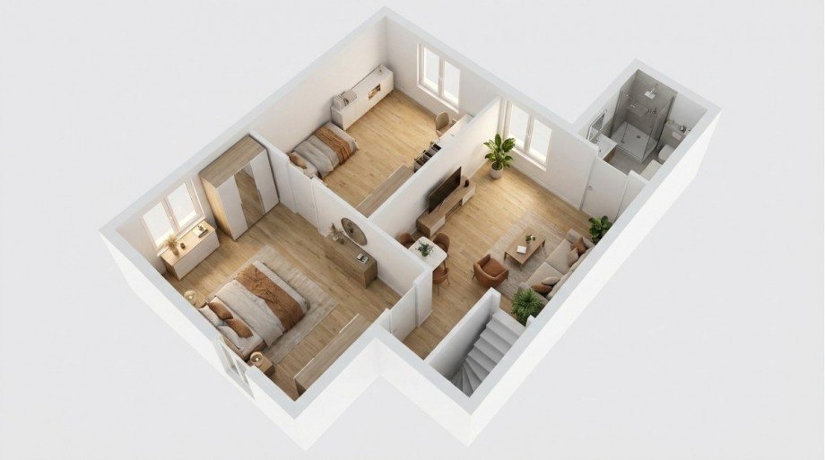 3D Grundriss DG Reihenmittelhaus Aken