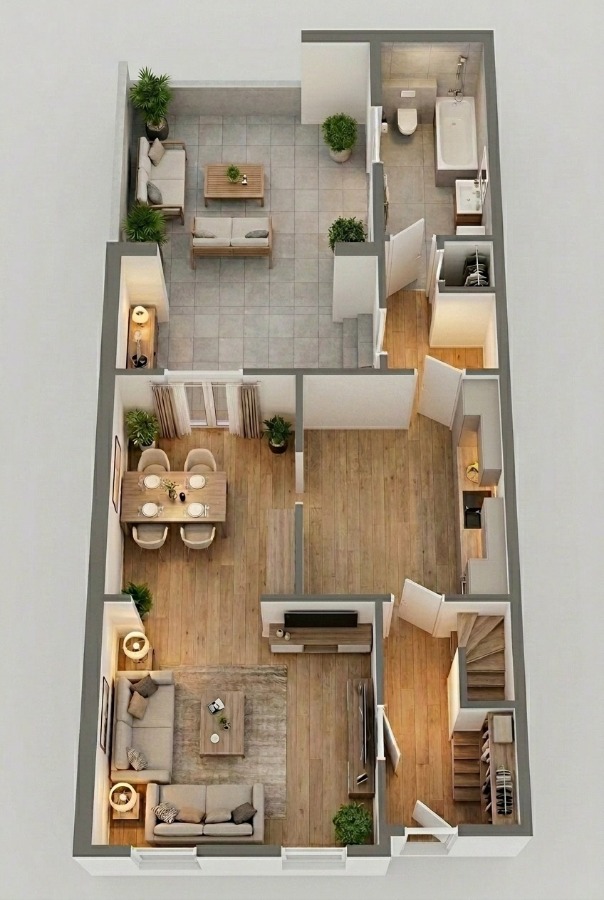 3D Grundriss EG Reihenmittelhaus Aken