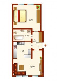 Grundriss Ohne K�uferprovision!!!  Charmante 2-Zimmer-Wohnung mit Renovierungsbedarf