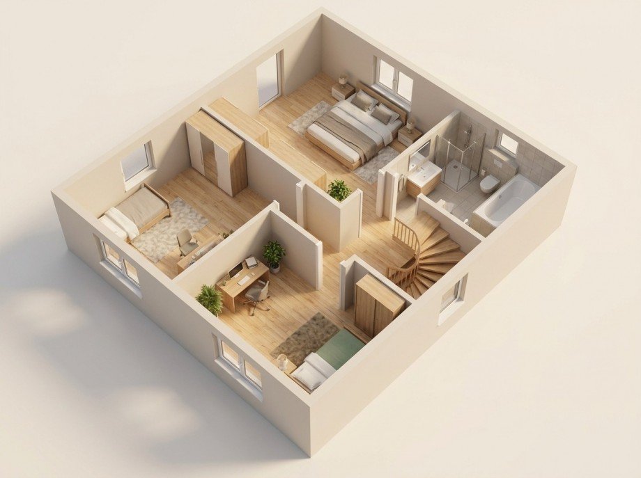 3D-Grundriss DG Reihenmittelhaus Aken